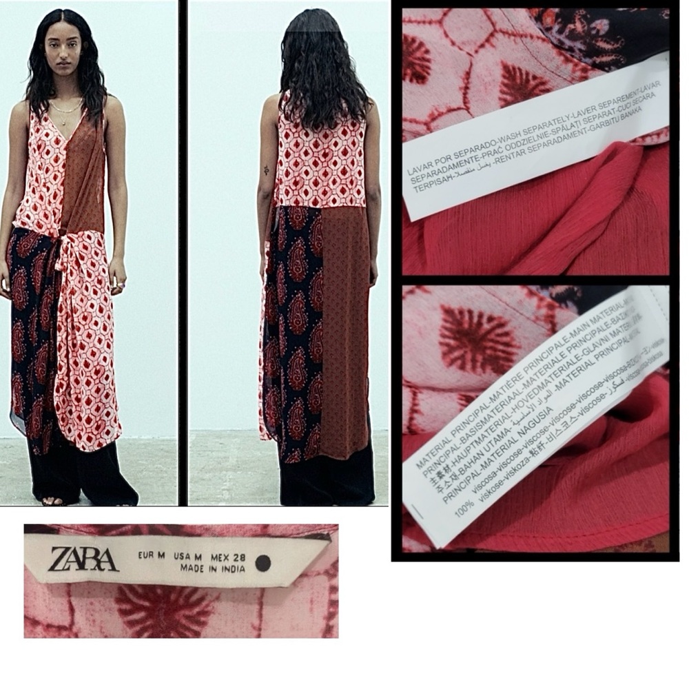 Zara Translucent Mixed Print Midi Dress with Slip (M) - Picture 11 of 12